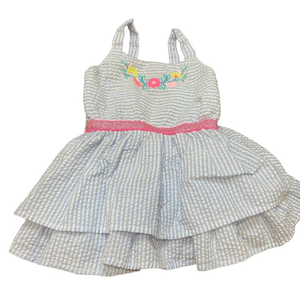 Little Lass Infant Blue & White Striped Flower Sleeveless Sun Dress